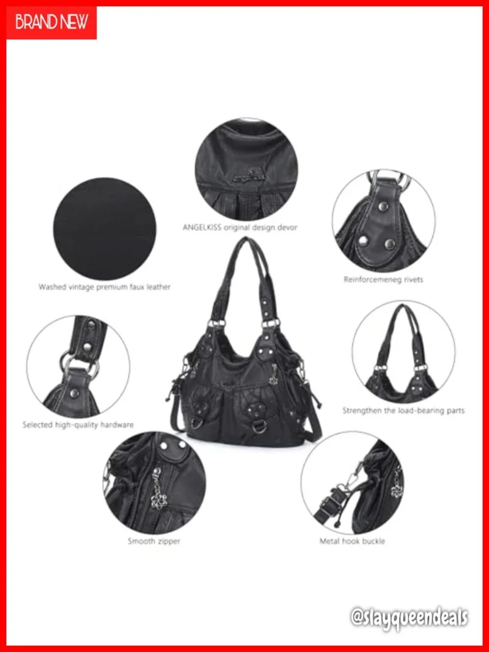 Soft Washed Vegan Leather Multi Pocket Crossbody Hobo Bag Large Capacity